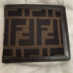Fendi FF Zucca Monogram Canvas Leather Bifold Wallet Brown Black  Italy#670